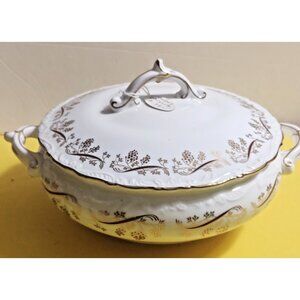 Vintage Coalport England Vegetable/Soup Tureen  "Burgundy" Pattern 10 1/2"